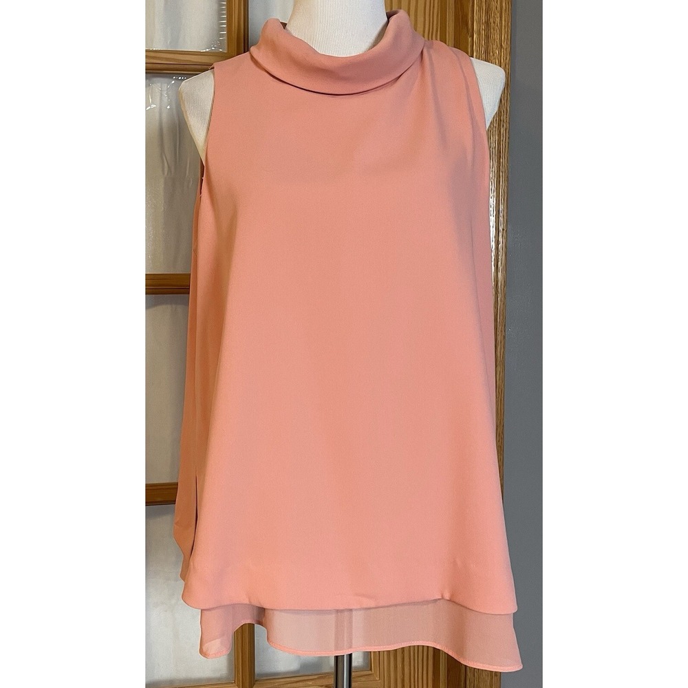 Alfani Layered Chiffon Blouse Womens Sz 12 Peach Sleeveless Career Party Boho